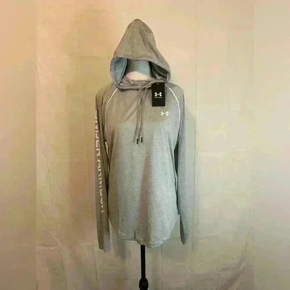 UA Under Armour Dry Fit Loose Women's‎ Velocity Wordmark Hoodie - Grey Size XL - Picture 1 of 6